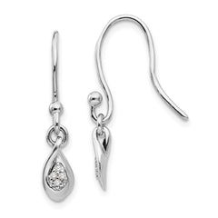 QW292 White Ice Sterling Silver Rhodium-plated Diamond Shepherd Hook Dangle Earrings