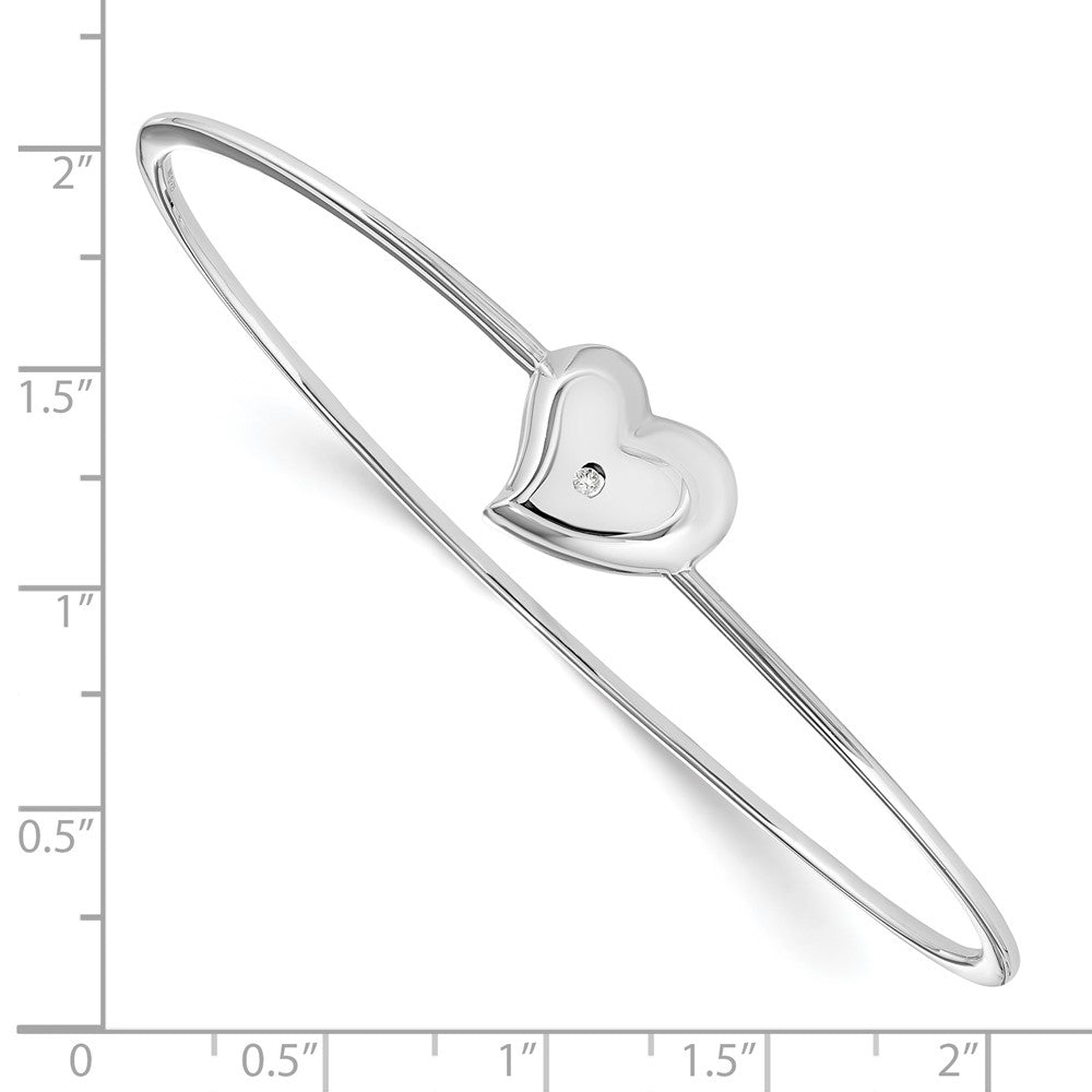 White Ice Sterling Silver Rhodium-plated Satin and Polished Diamond Heart Bangle QW306