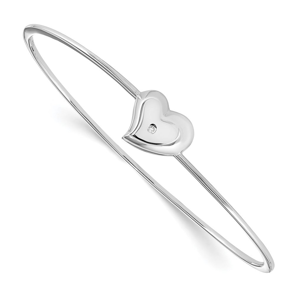 White Ice Sterling Silver Rhodium-plated Satin and Polished Diamond Heart Bangle QW306