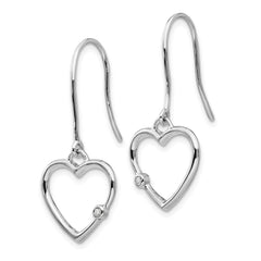 QW311 White Ice Sterling Silver Rhodium-plated Diamond Heart Shepherd Hook Dangle Earrings