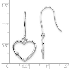 QW311 White Ice Sterling Silver Rhodium-plated Diamond Heart Shepherd Hook Dangle Earrings
