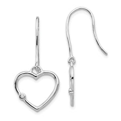 QW311 White Ice Sterling Silver Rhodium-plated Diamond Heart Shepherd Hook Dangle Earrings