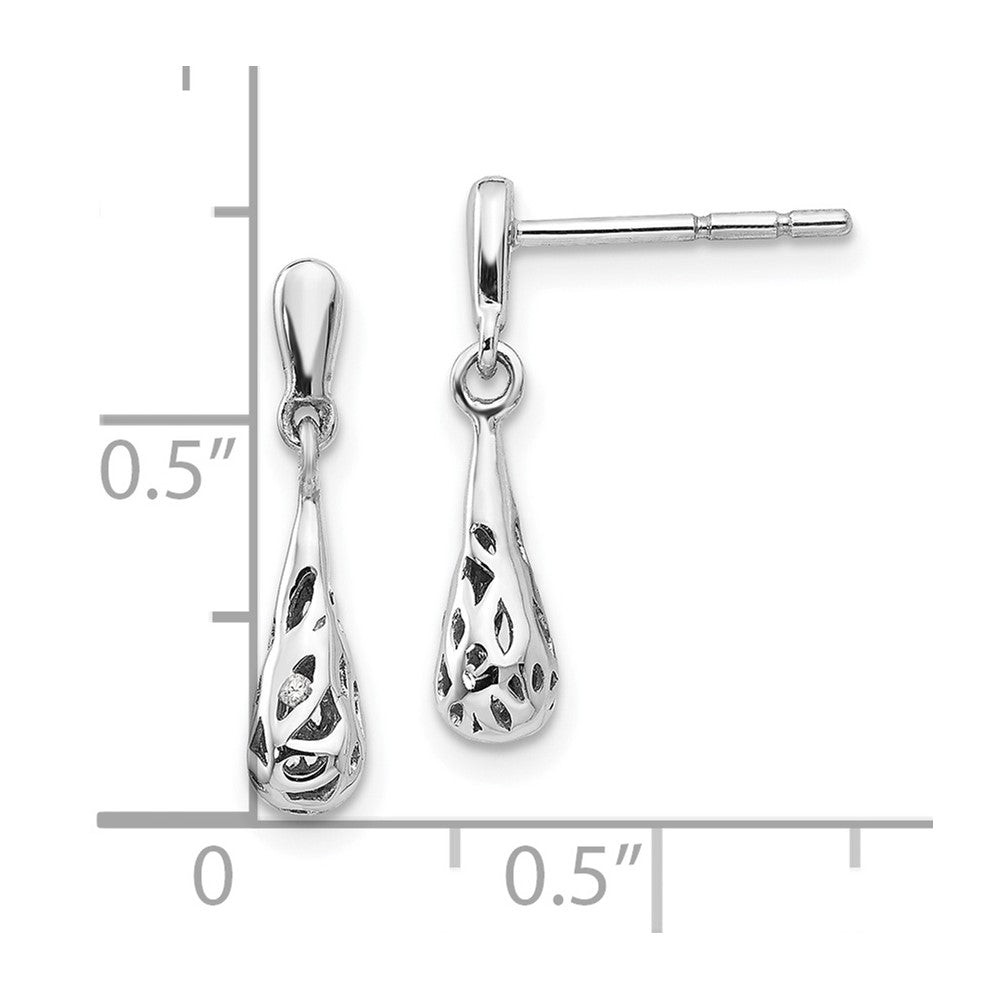 QW315 White Ice Sterling Silver Rhodium-plated Diamond Filgree Post Dangle Earrings