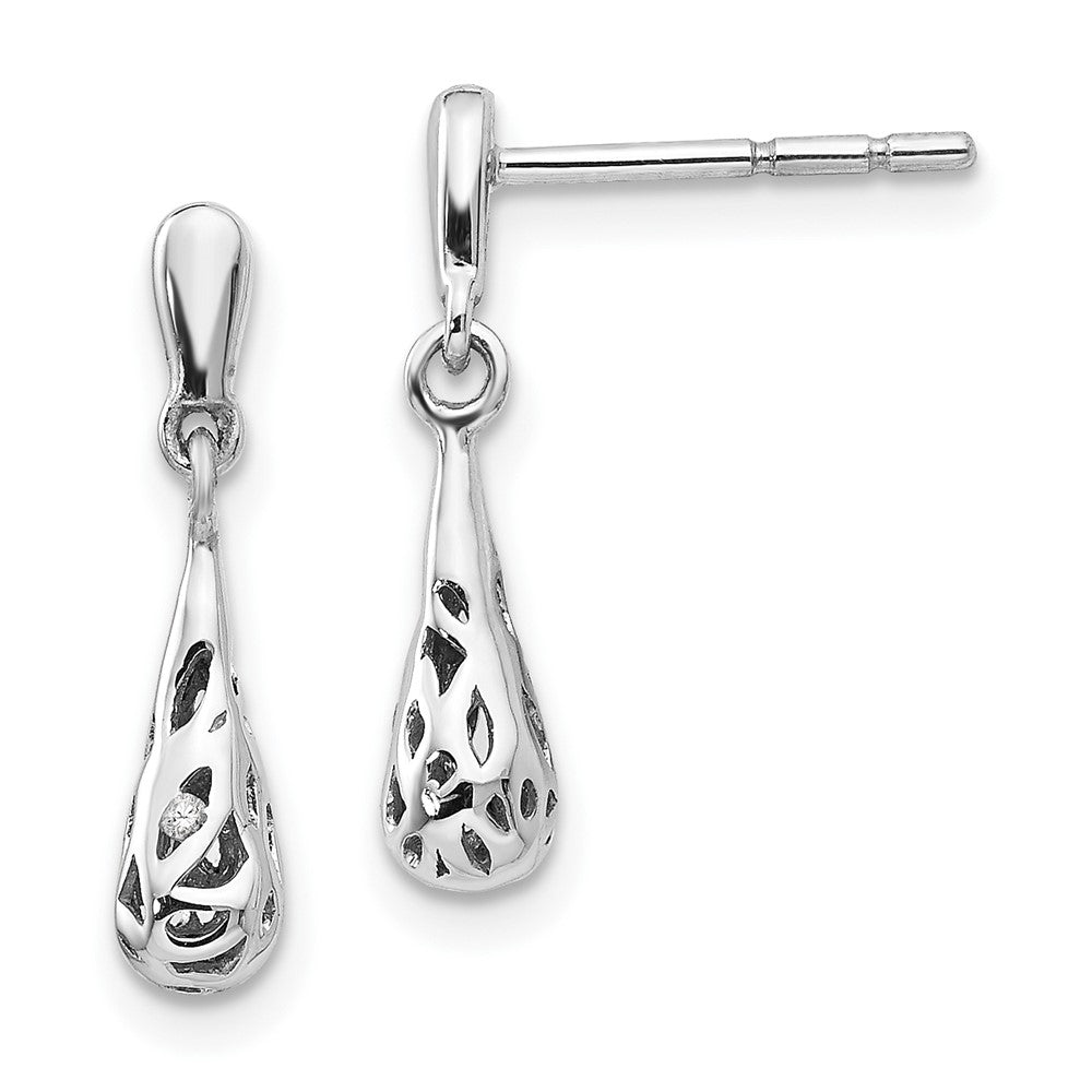 QW315 White Ice Sterling Silver Rhodium-plated Diamond Filgree Post Dangle Earrings