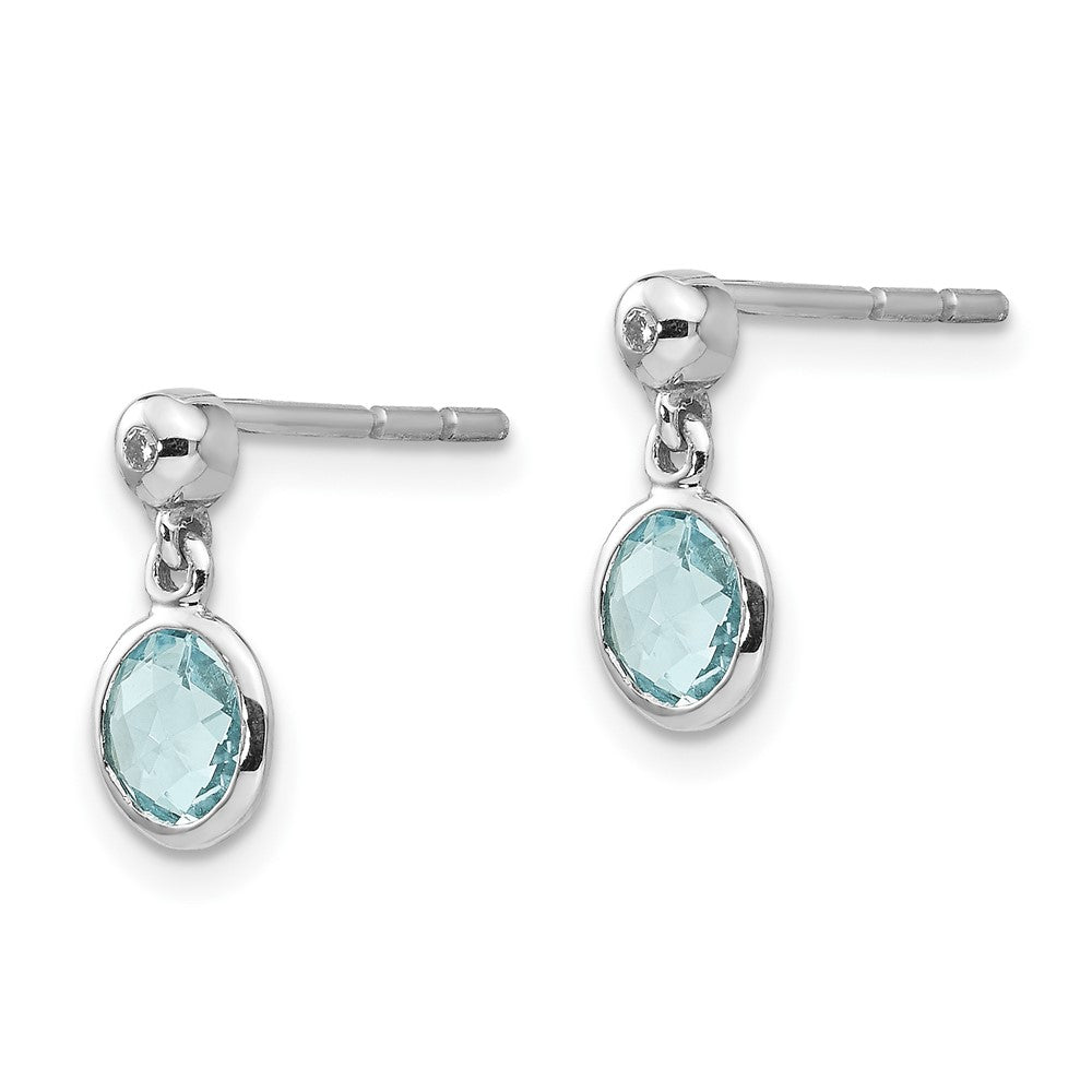 QW360 White Ice Sterling Silver Rhodium-plated Blue Topaz And Diamond Post Dangle Teardrop Earrings