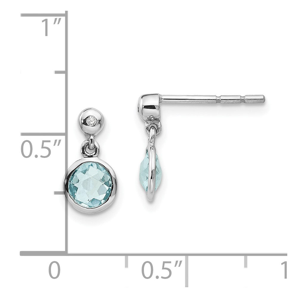 QW360 White Ice Sterling Silver Rhodium-plated Blue Topaz And Diamond Post Dangle Teardrop Earrings