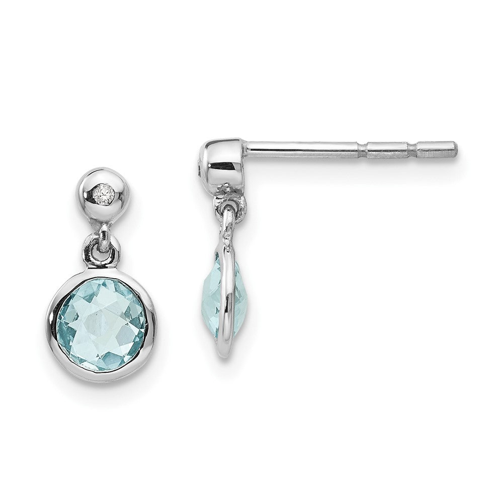 QW360 White Ice Sterling Silver Rhodium-plated Blue Topaz And Diamond Post Dangle Teardrop Earrings