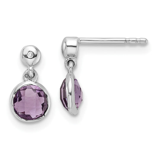 QW360AM White Ice Sterling Silver Rhodium-plated Diamond and Amethyst Post Dangle Earrings