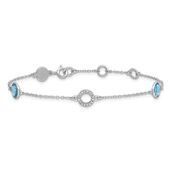 White Ice Sterling Silver Rhodium-plated 6.25 Inch Blue Topaz and Diamond Bracelet with 1 Inch Extender QW361-7.25