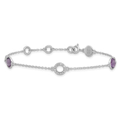 White Ice Sterling Silver Rhodium-plated 6.25 inch Diamond and Amethyst Bracelet plus 1 inch extender QW361AM-7.25