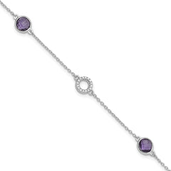 White Ice Sterling Silver Rhodium-plated 6.25 inch Diamond and Amethyst Bracelet plus 1 inch extender QW361AM-7.25