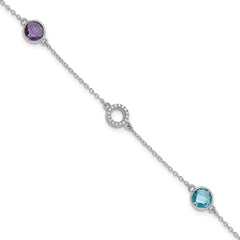 White Ice Sterling Silver/Rhodium-plated Diamond, Blue Topaz, Amethyst 6.25 inch Bracelet plus 1 inch Extender QW361BTAM-7.25
