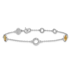 White Ice Sterling Silver/Rhodium-plated Diamond and Citrine 6.25 inch Bracelet plus 1 inch extender QW361CI-7.25