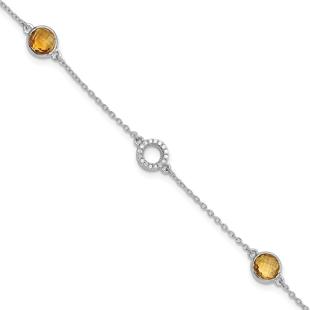 White Ice Sterling Silver/Rhodium-plated Diamond and Citrine 6.25 inch Bracelet plus 1 inch extender QW361CI-7.25