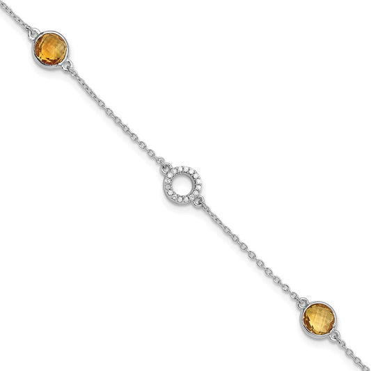 White Ice Sterling Silver/Rhodium-plated Diamond and Citrine 6.25 inch Bracelet plus 1 inch extender QW361CI-7.25