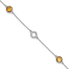 White Ice Sterling Silver/Rhodium-plated Diamond and Citrine 6.25 inch Bracelet plus 1 inch extender QW361CI-7.25