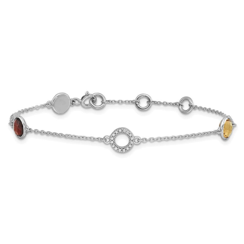 White Ice Sterling Silver Rhodium-plated Diamond, Citrine, Garnet 6.25 inch Bracelet plus 1inch Extender QW361CIGA-7.25
