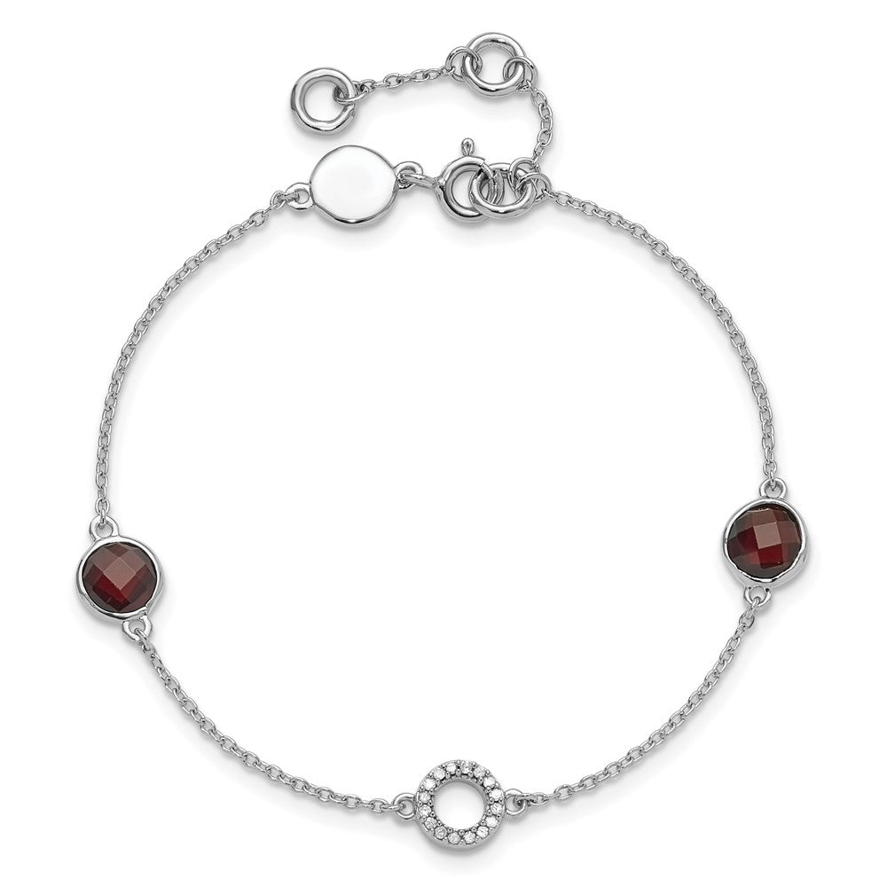 White Ice Sterling Silver Rhodium-plated 6.25 inch Diamond and Garnet Bracelet plus 1inch extender QW361GA-7.25