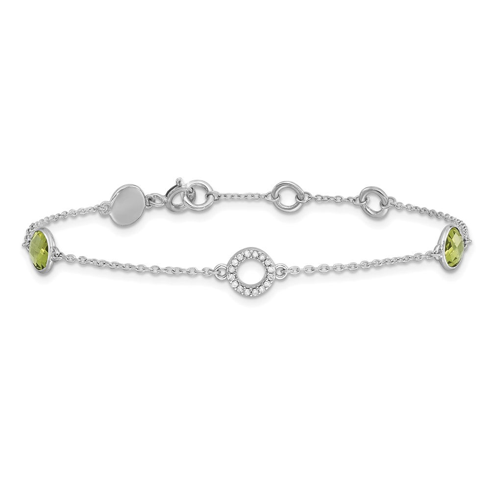White Ice Sterling Silver Rhodium-plated Diamond and Peridot 6.25 inch Bracelet plus 1 inch Extender QW361PE-7.25