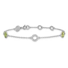 White Ice Sterling Silver Rhodium-plated Diamond and Peridot 6.25 inch Bracelet plus 1 inch Extender QW361PE-7.25