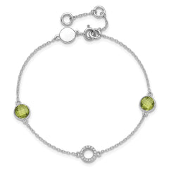 White Ice Sterling Silver Rhodium-plated Diamond and Peridot 6.25 inch Bracelet plus 1 inch Extender QW361PE-7.25