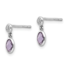 QW367 White Ice Sterling Silver Rhodium-plated Amethyst and Diamond Post Dangle Earrings