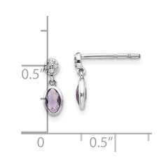 QW367 White Ice Sterling Silver Rhodium-plated Amethyst and Diamond Post Dangle Earrings