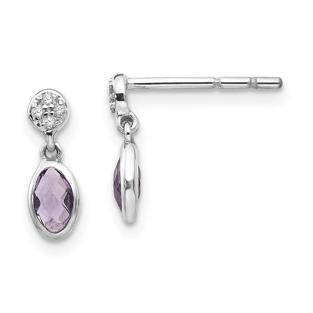 QW367 White Ice Sterling Silver Rhodium-plated Amethyst and Diamond Post Dangle Earrings