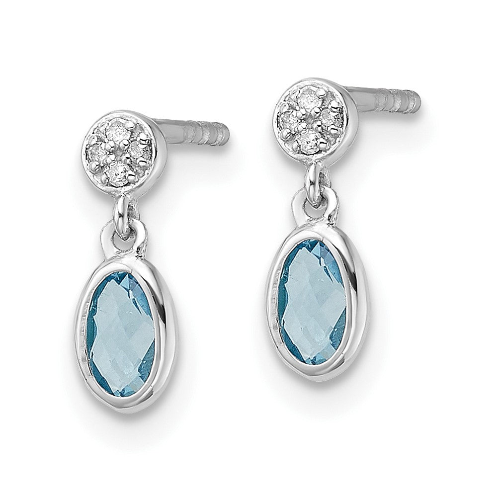 QW367BT White Ice Sterling Silver Rhodium-plated Diamond and Blue Topaz Post Dangle Earrings