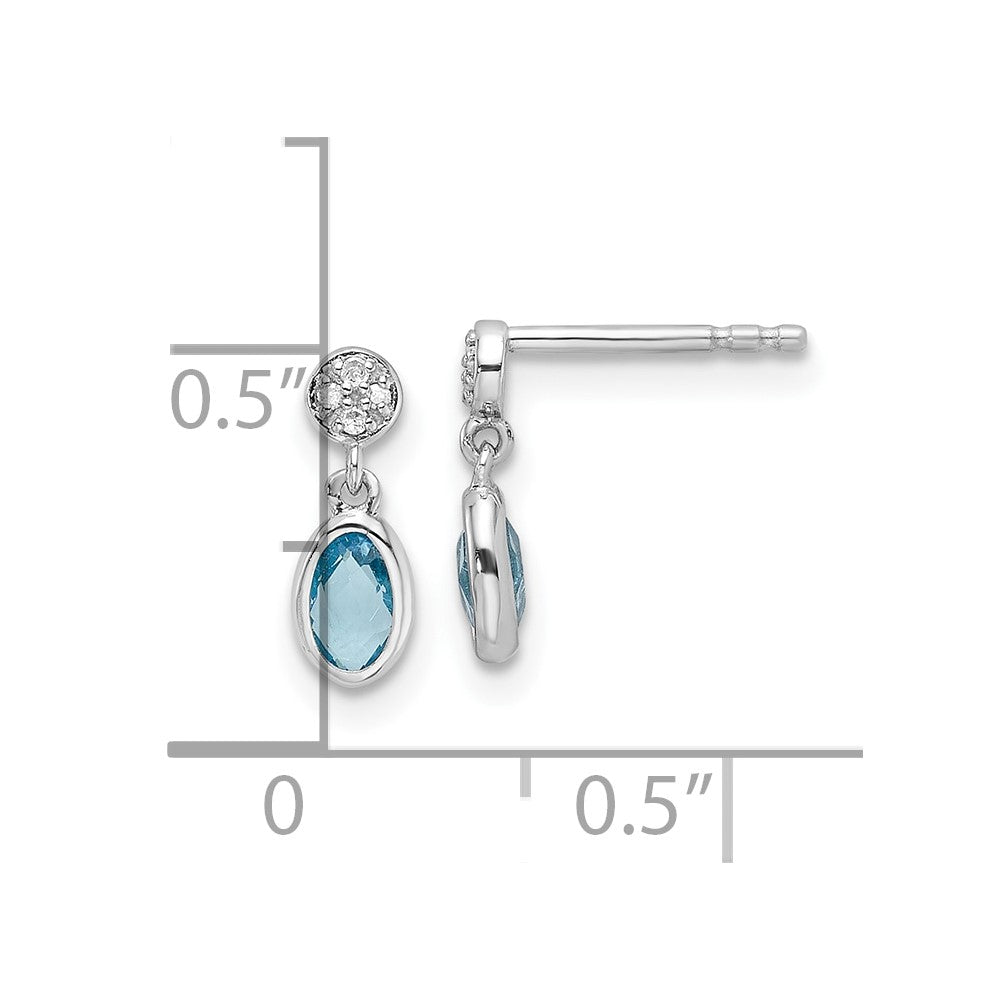 QW367BT White Ice Sterling Silver Rhodium-plated Diamond and Blue Topaz Post Dangle Earrings