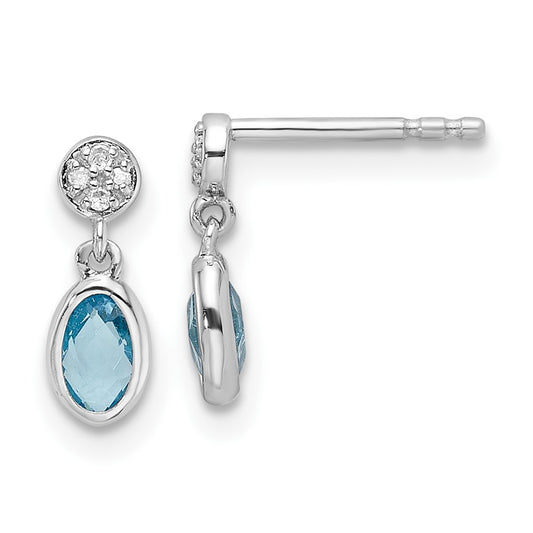QW367BT White Ice Sterling Silver Rhodium-plated Diamond and Blue Topaz Post Dangle Earrings