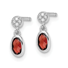 QW367GA White Ice Sterling Silver Rhodium-plated Diamond and Garnet Post Dangle Earrings