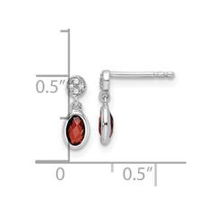 QW367GA White Ice Sterling Silver Rhodium-plated Diamond and Garnet Post Dangle Earrings