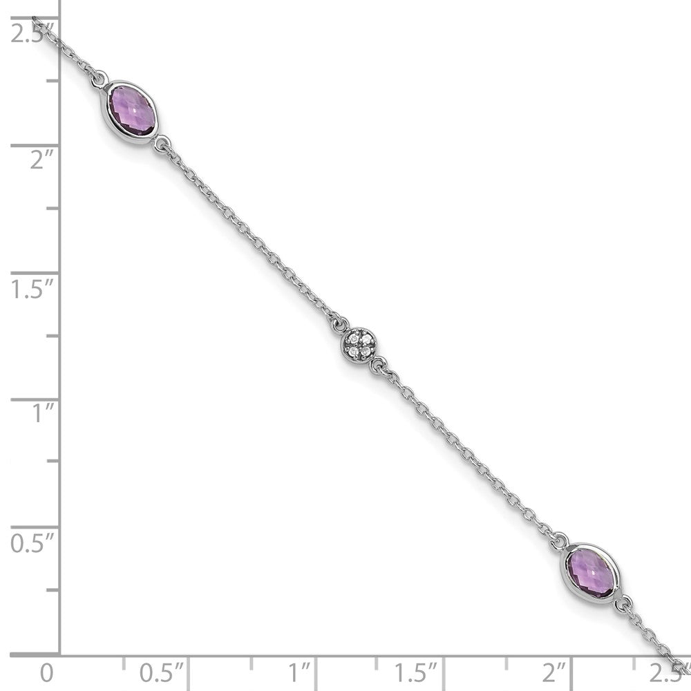 White Ice Sterling Silver Rhodium-plated 7.5 Inch Amethyst and Diamond Bracelet with 1.25 Inch Extender QW368-7.5