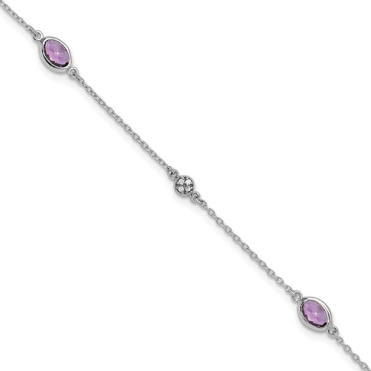 White Ice Sterling Silver Rhodium-plated 7.5 Inch Amethyst and Diamond Bracelet with 1.25 Inch Extender QW368-7.5