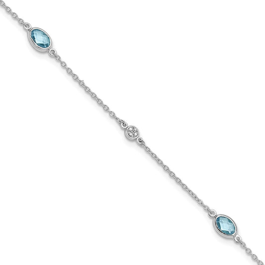 White Ice Sterling Silver Rhodium-plated 7.5 inch Diamond and Blue Topaz Bracelet with 1.25 inch Extender QW368BT-7.5