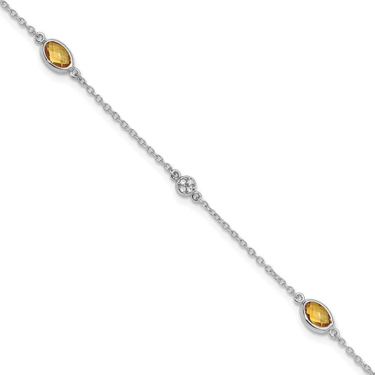 White Ice Sterling Silver Rhodium-plated 7.5 inch Diamond and Citrine Bracelet with 1.25 inch Extender QW368CI-7.5