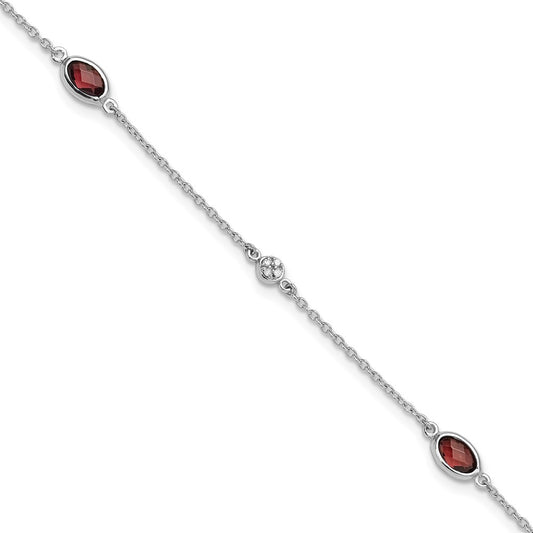 White Ice Sterling Silver Rhodium-plated 7.5 inch Diamond and Garnet Bracelet with1.25 inch Extender QW368GA-7.5