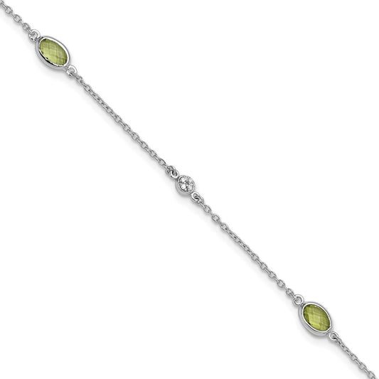 White Ice Sterling Silver Rhodium-plated 7.5 inch Diamond and Peridot Bracelet with 1.25 Inch Extender QW368PE-7.5