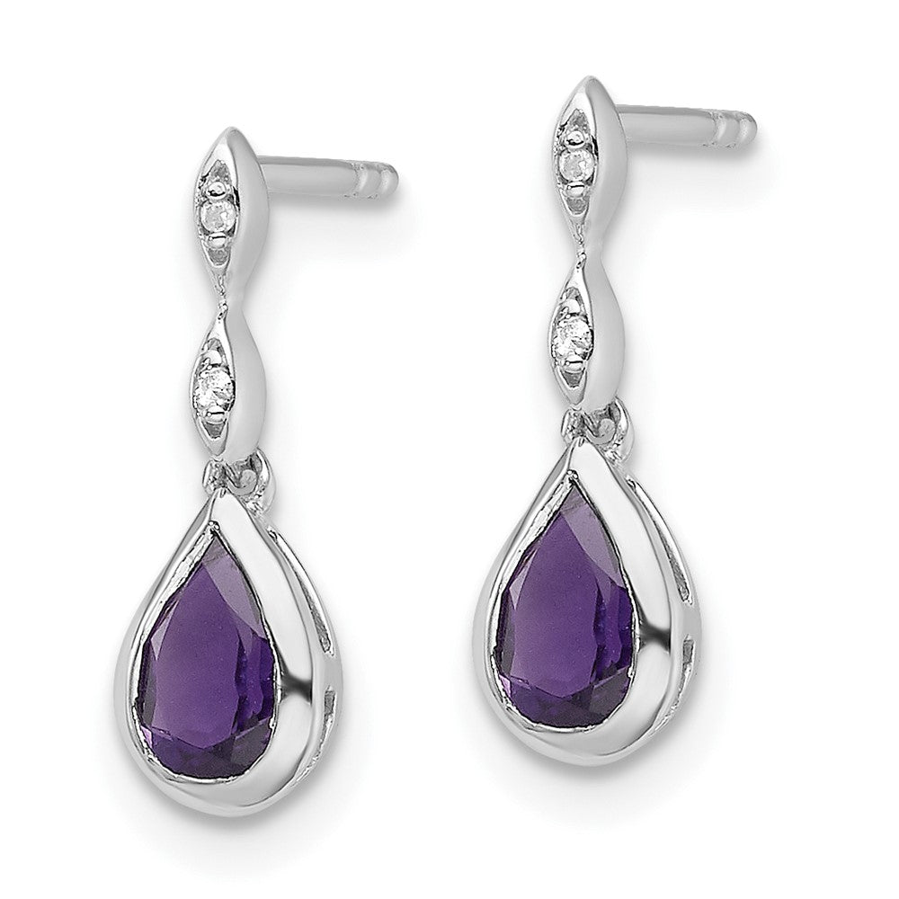 QW370AM White Ice Sterling Silver Rhodium-plated Diamond with Teardrop Amethyst Post Dangle Earrings