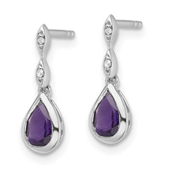 QW370AM White Ice Sterling Silver Rhodium-plated Diamond with Teardrop Amethyst Post Dangle Earrings