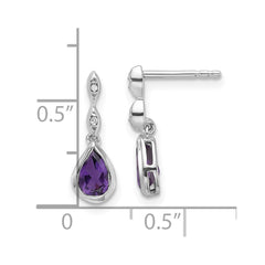 QW370AM White Ice Sterling Silver Rhodium-plated Diamond with Teardrop Amethyst Post Dangle Earrings