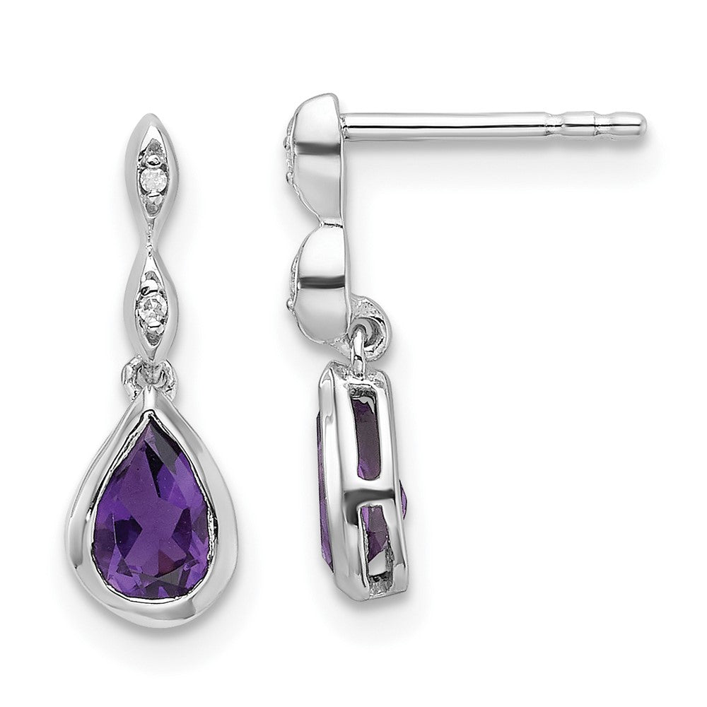 QW370AM White Ice Sterling Silver Rhodium-plated Diamond with Teardrop Amethyst Post Dangle Earrings