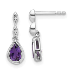 QW370AM White Ice Sterling Silver Rhodium-plated Diamond with Teardrop Amethyst Post Dangle Earrings