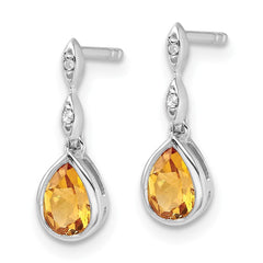 QW370CI White Ice Sterling Silver Rhodium-plated Diamond and Citrine Teardrop Post Dangle Earrings