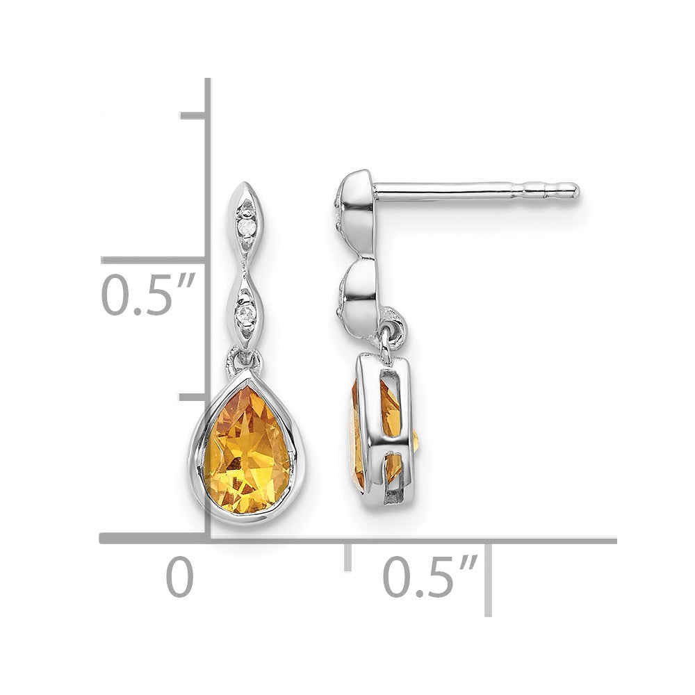 QW370CI White Ice Sterling Silver Rhodium-plated Diamond and Citrine Teardrop Post Dangle Earrings