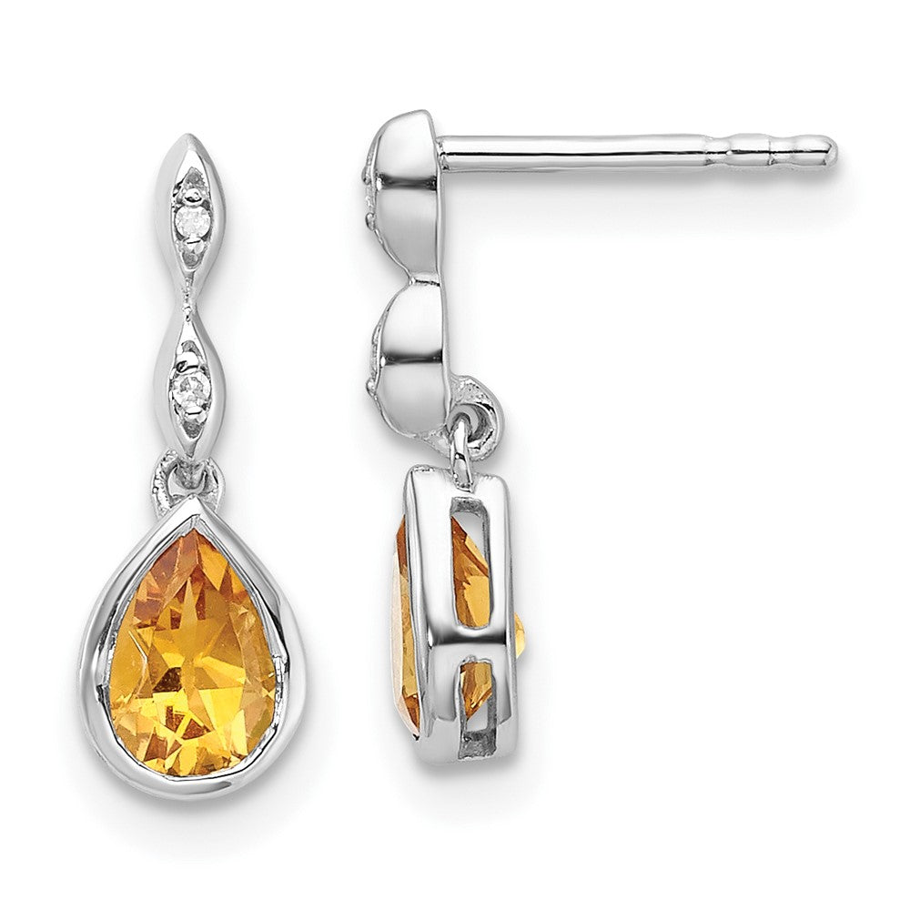 QW370CI White Ice Sterling Silver Rhodium-plated Diamond and Citrine Teardrop Post Dangle Earrings