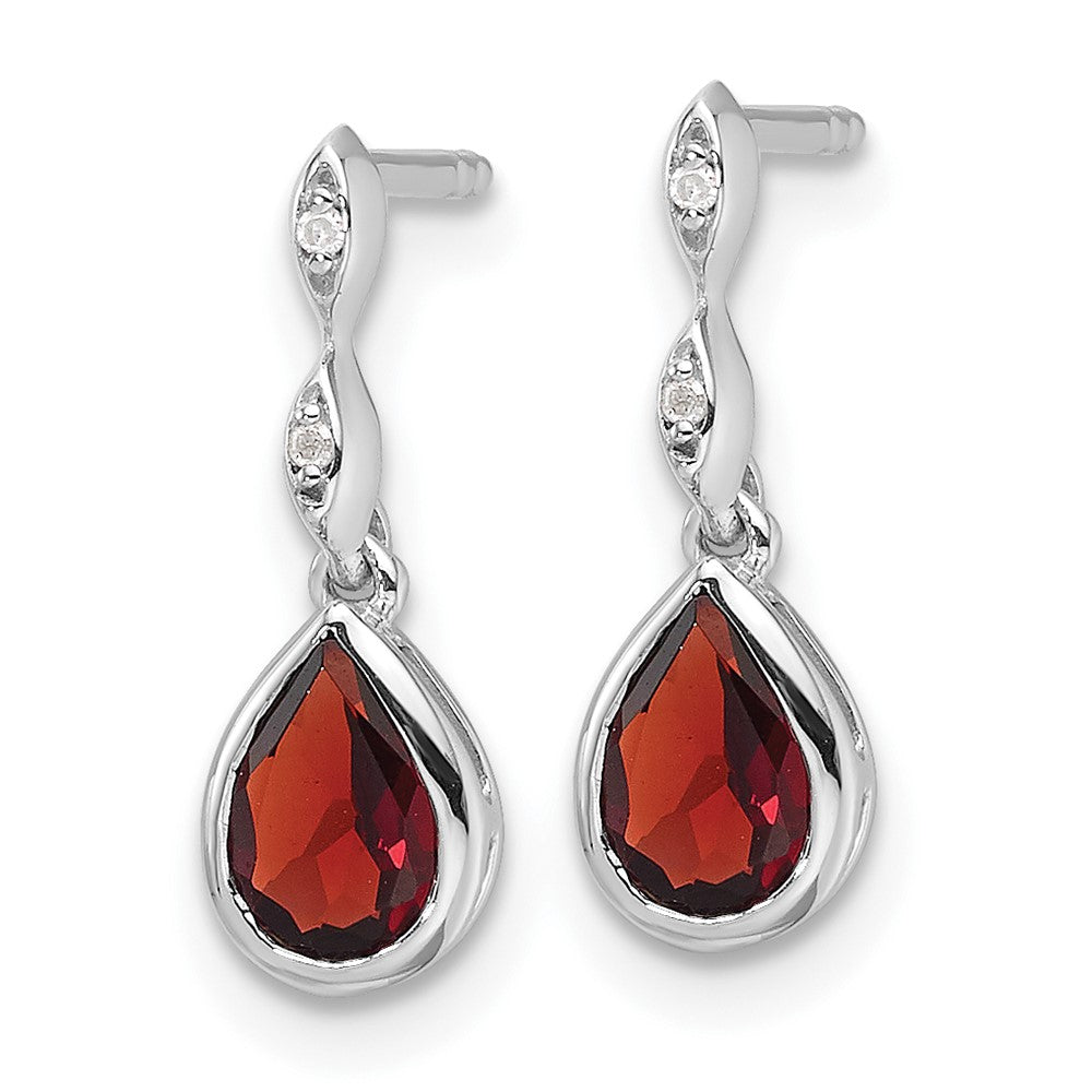 QW370GA White Ice Sterling Silver Rhodium-plated Diamond and Garnet Teardrop Post Dangle Earrings