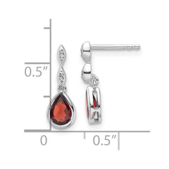 QW370GA White Ice Sterling Silver Rhodium-plated Diamond and Garnet Teardrop Post Dangle Earrings