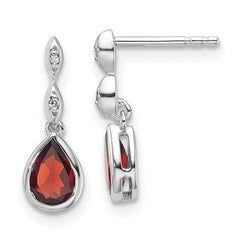 QW370GA White Ice Sterling Silver Rhodium-plated Diamond and Garnet Teardrop Post Dangle Earrings